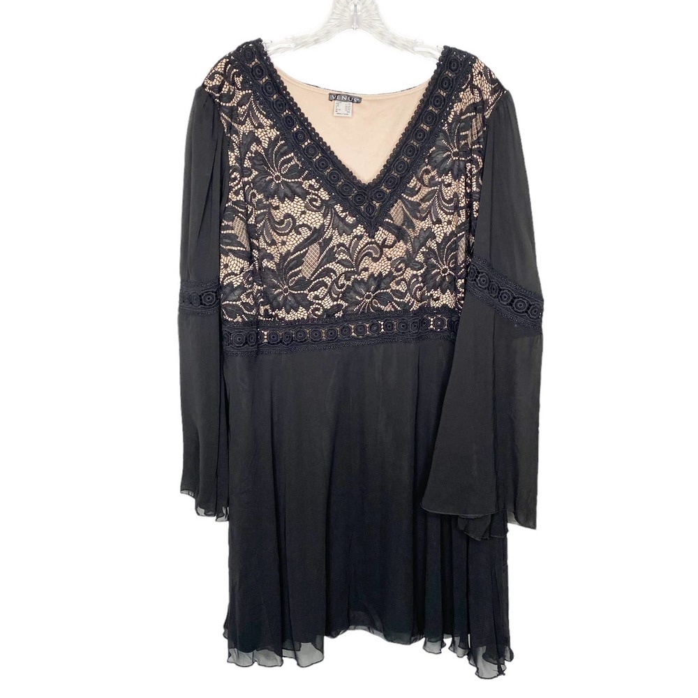 VENUS Black Lace-Overlay Mini Dress